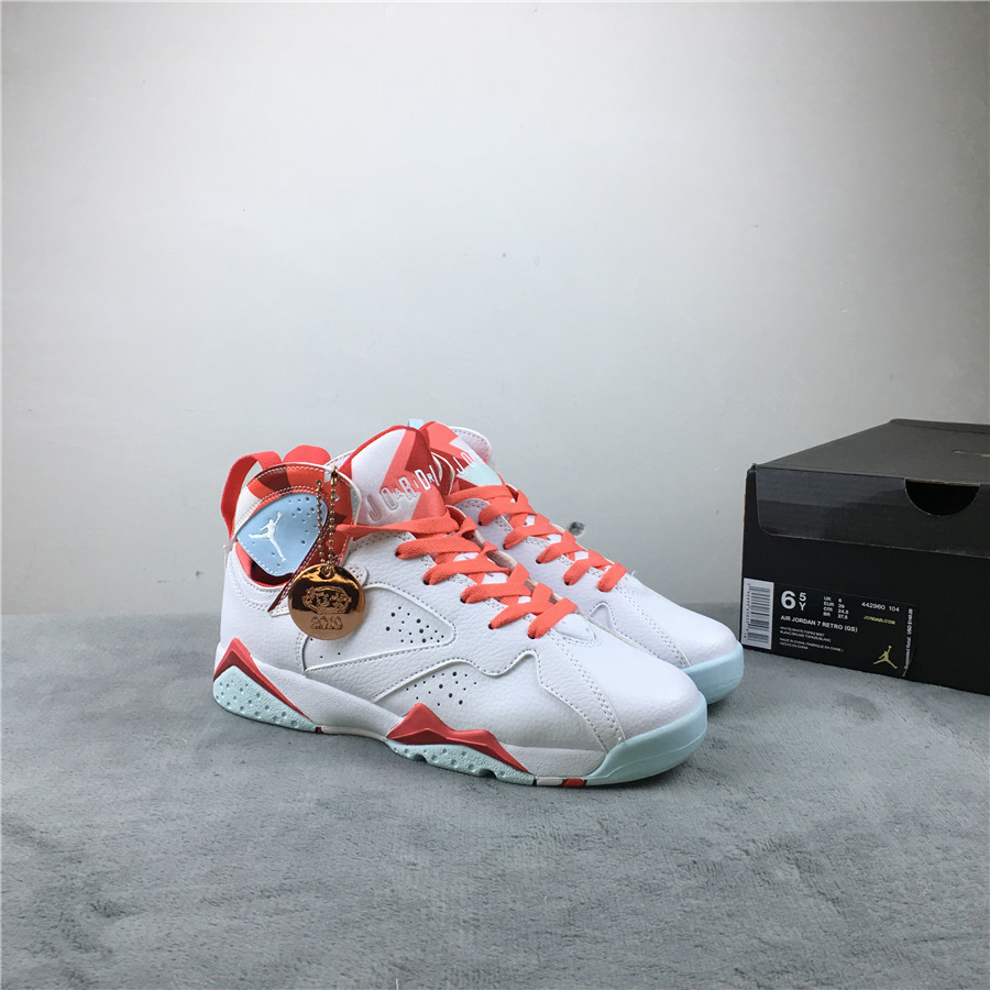 2019 Air Jordan 7 GS Topaz Mist White Orange Jade Shoes - Click Image to Close